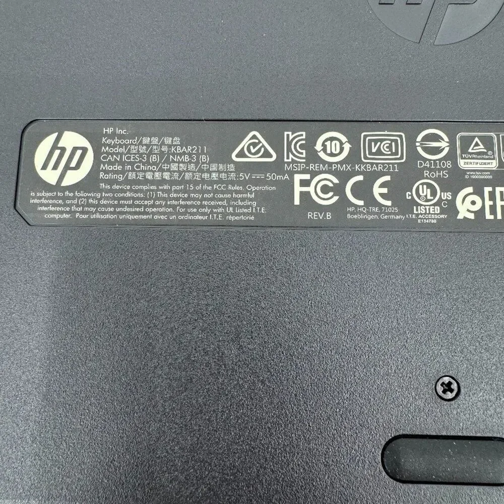 Hewlett Packard HP black USB wired QWERTY keyboard slim KBAR211 NEW